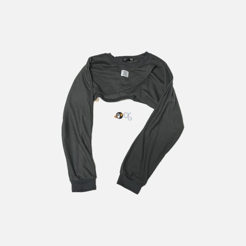 [USED!] DAZY Letter Patched Detail Batwing Sleeve Super Crop Top